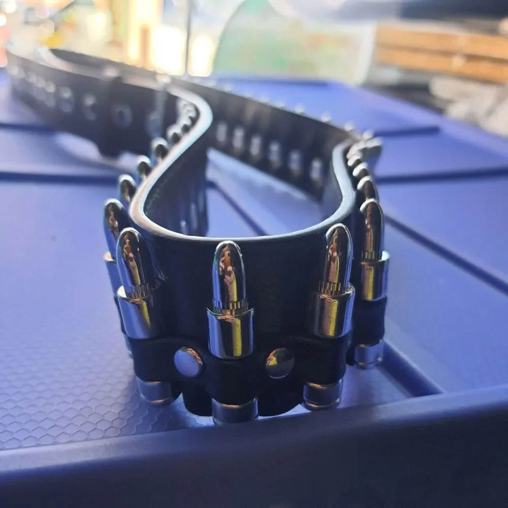 Punk Rock Rivet Faux Silver Bullet Belt Size 2XL 39 To 46